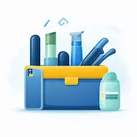 Toolbox with home and personal care items including phone, spray bottle, and grooming tools